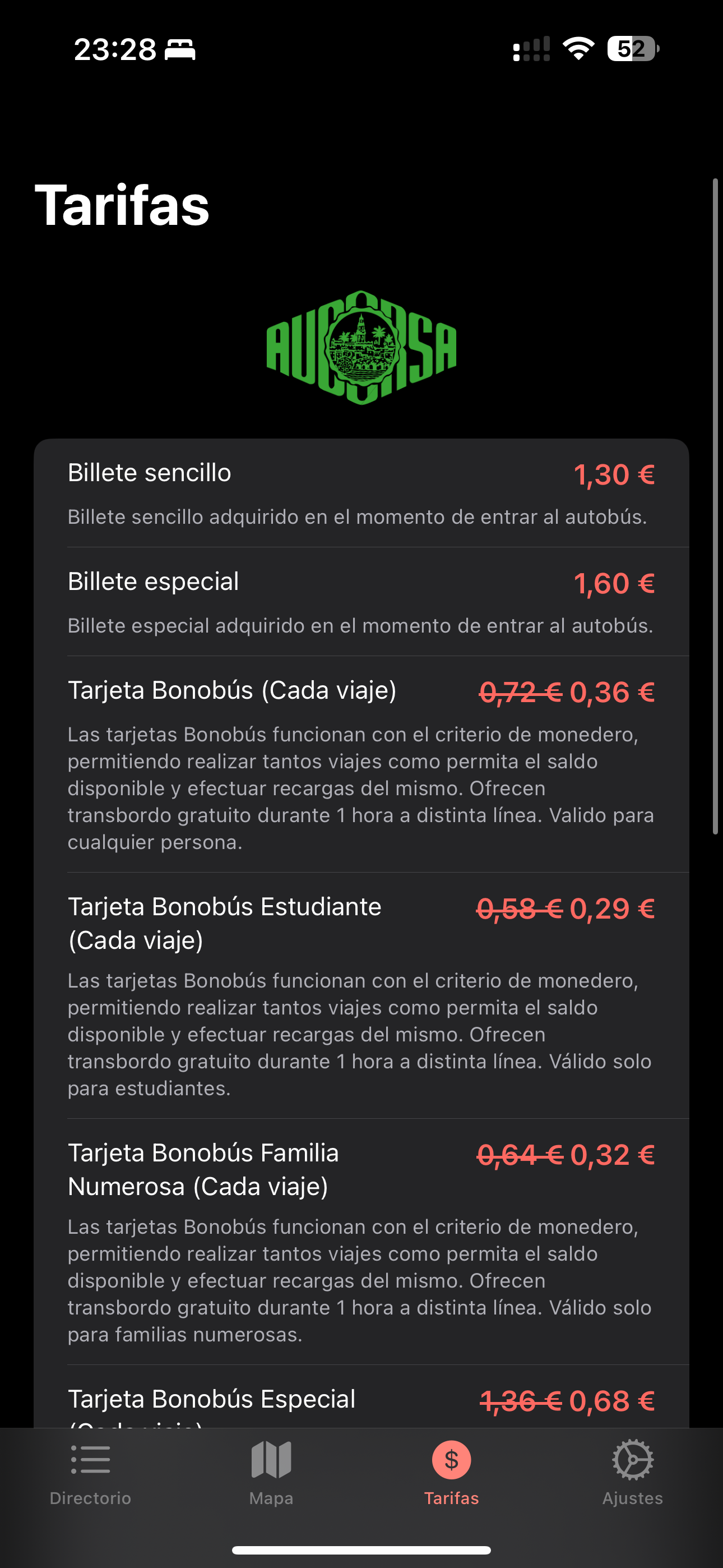 Consulta de Tarifas